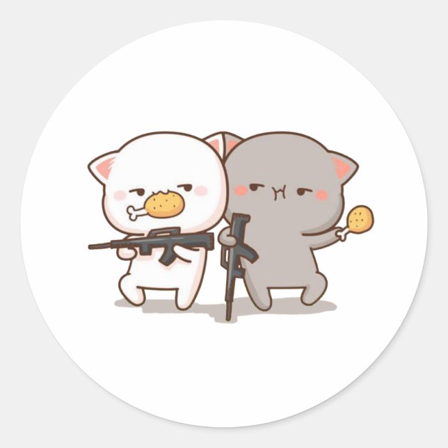 Cute Mochi Peach Cat Classic Round Sticker (Front)