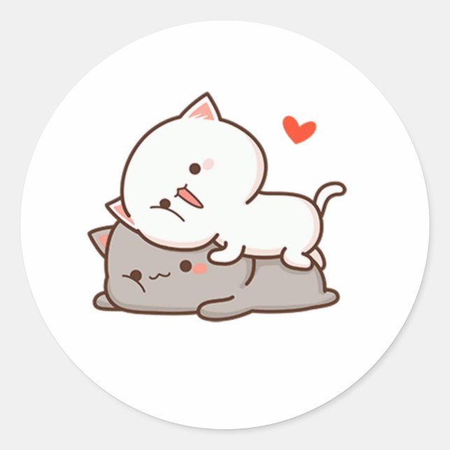 Cute Mochi Peach Cat Classic Round Sticker (Front)