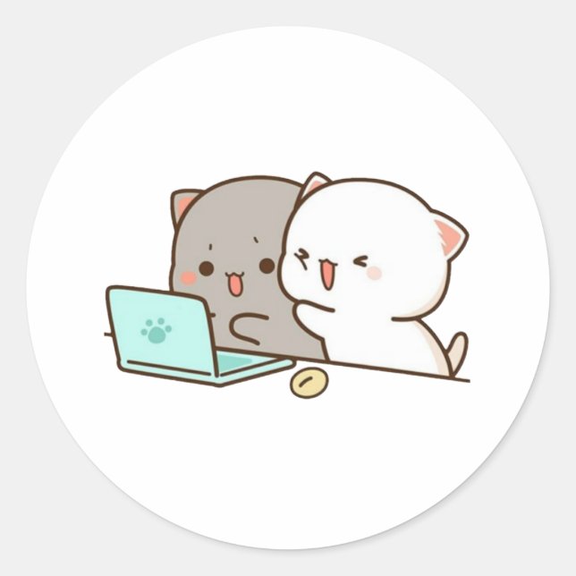 Cute Mochi Peach Cat Classic Round Sticker (Front)