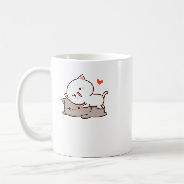 Cute Mochi Peach Cat Coffee Mug (Left)