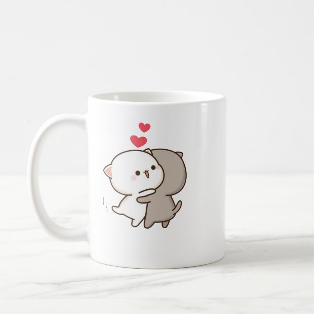 Cute Mochi Peach Cat Coffee Mug (Left)