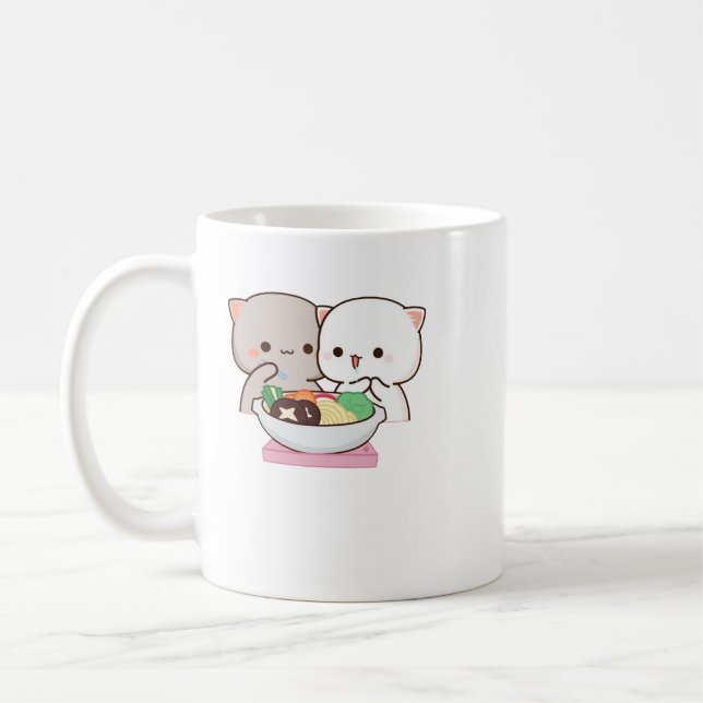 Cute Mochi Peach Cat Coffee Mug (Left)