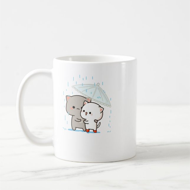 Cute Mochi Peach Cat Coffee Mug (Left)