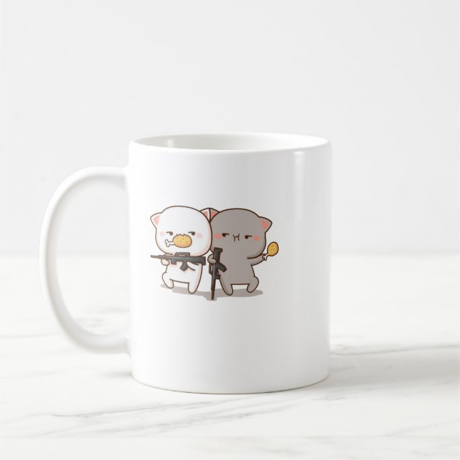 Cute Mochi Peach Cat Coffee Mug (Left)