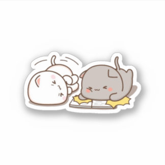 Cute Mochi Peach Cat Reading Book