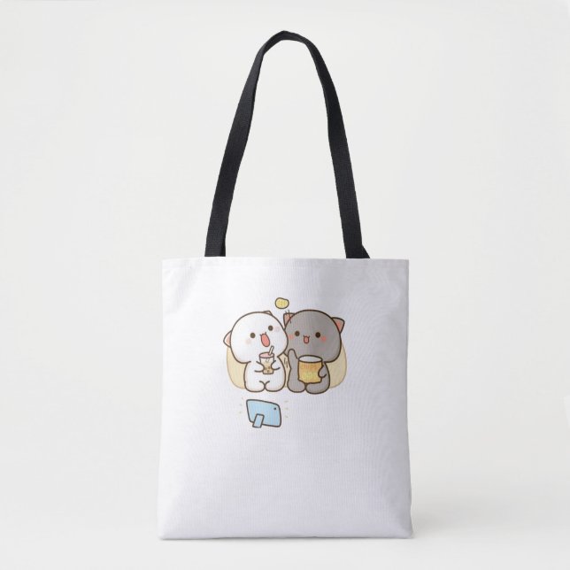 Cute Mochi Peach Cat Tote Bag (Front)