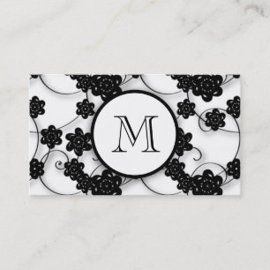 Cute Mod Black Flowers Pattern, Your Initial Business Card