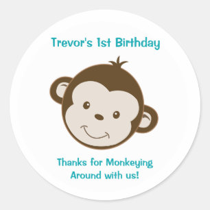 Cute Mod Monkey Custom Birthday Favour Stickers