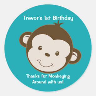 Cute Mod Monkey Custom Birthday Favour Stickers #2