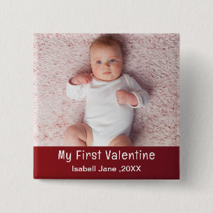 Cute Modern 1st Valentine's Day Personalise Photo  15 Cm Square Badge
