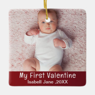 Cute Modern 1st Valentine's Day Personalise Photo  Ceramic Ornament