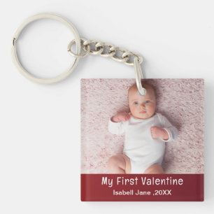 Cute Modern 1st Valentine's Day Personalise Photo Key Ring