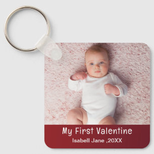 Cute Modern 1st Valentine's Day Personalise Photo Key Ring