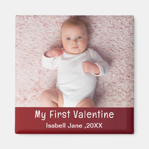 Cute Modern 1st Valentine's Day Personalise Photo  Magnet