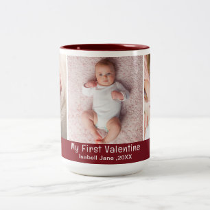 Cute Modern 1st Valentine's Day Personalise Photo  Two-Tone Coffee Mug