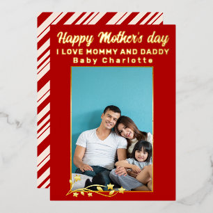 Cute Modern 2 Photo Happy Mothers Day  Foil Holida Holiday Card
