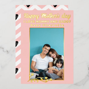 Cute Modern 2 Photo Happy Mothers Day  Foil Holiday Card