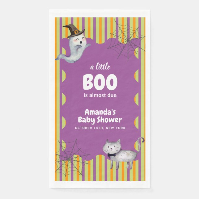Cute Modern A Little Boo Ghost Cat Baby Shower Napkin (Front)