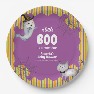 Cute Modern A Little Boo Ghost Cat Baby Shower Paper Plate