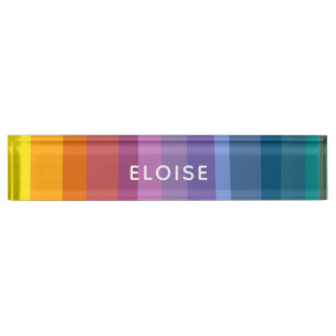 Cute Modern Abstract Vibrant Rainbow Stripes Art Nameplate