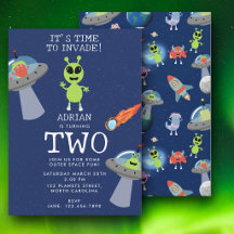 Cute Modern Alien Monster Space Kids Birthday