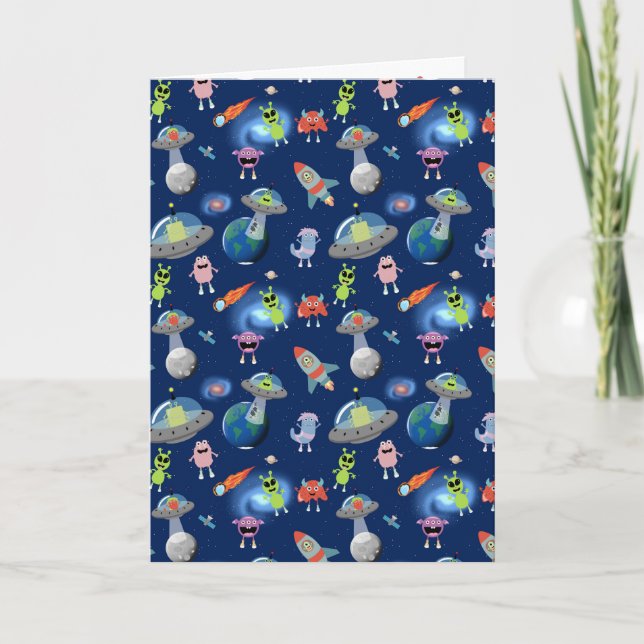 Cute Modern Alien Monsters Space Kids Pattern Card (Front)