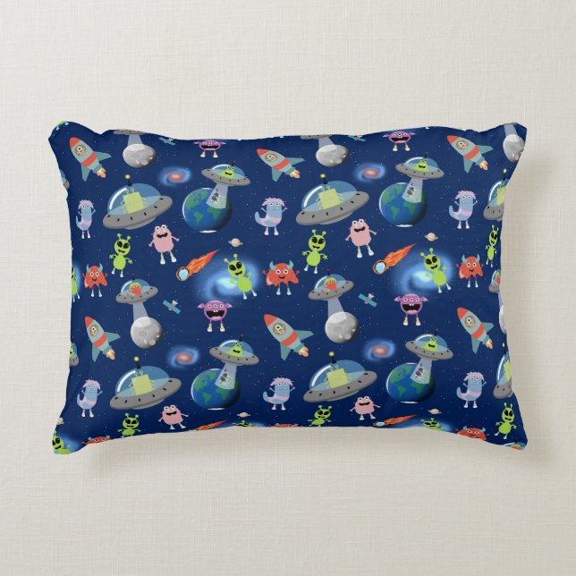 Cute Modern Alien Monsters Space Kids Pattern Decorative Cushion (Front)