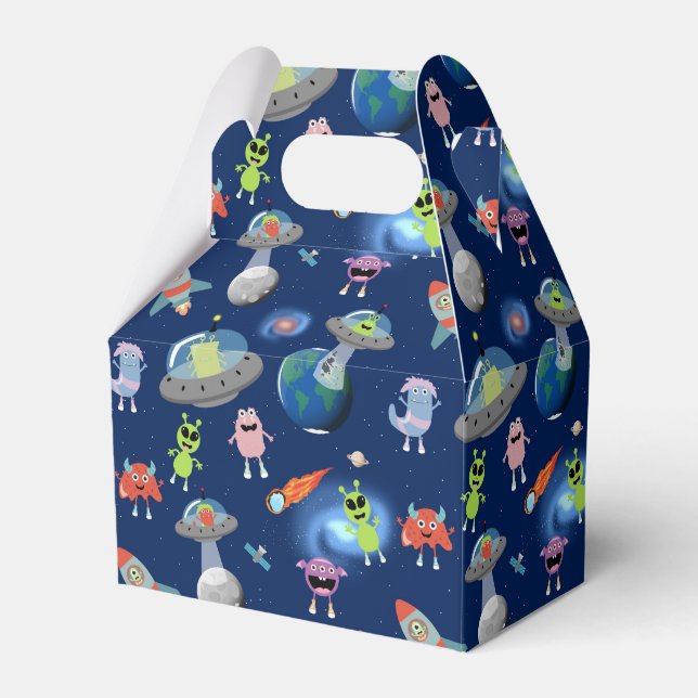 Cute Modern Alien Monsters Space Kids Pattern Favour Box (Front Side)