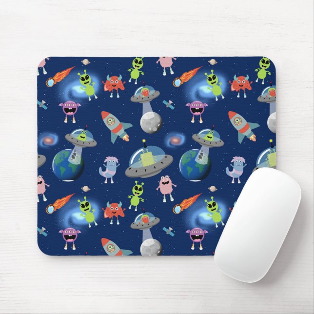 Cute Modern Alien Space Kids Pattern Mouse Mat (With Mouse)