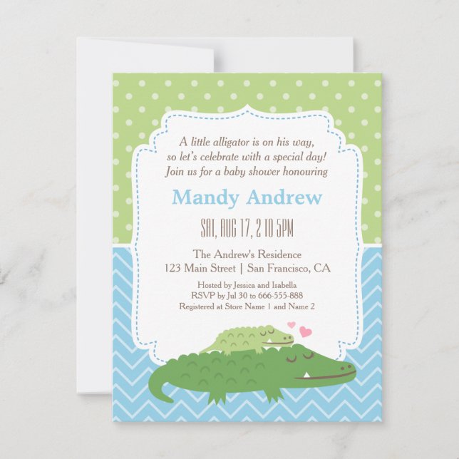 Cute Modern Alligator Baby Shower Party Invitation (Front)