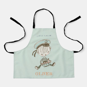 Cute Modern Aqua Blue Boys Little Sailor Nautical Apron