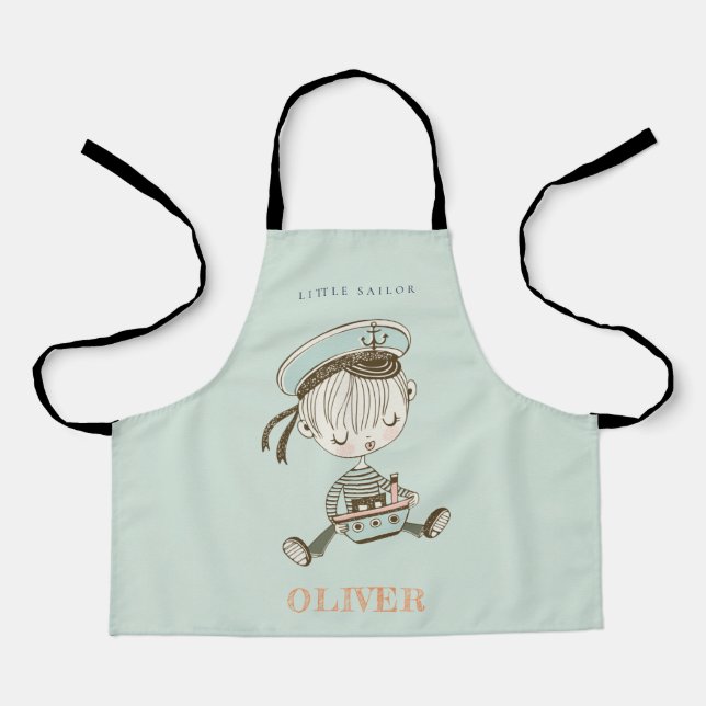 Cute Modern Aqua Blue Boys Little Sailor Nautical Apron (Front)