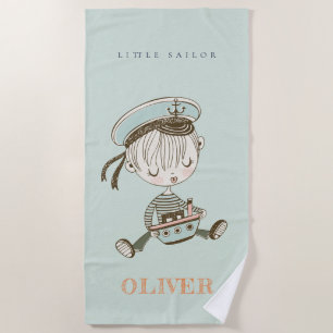 Cute Modern Aqua Blue Boys Little Sailor Nautical Beach Towel
