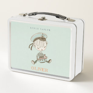 Cute Modern Aqua Blue Boys Little Sailor Nautical Metal Lunch Box