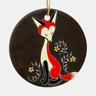 Cute Modern Artsy Fox Painting Ceramic Tree Decoration