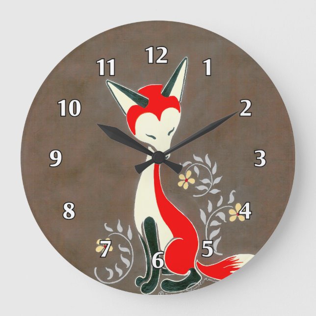 Cute Modern Artsy Fox Painting Large Clock (Front)