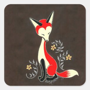 Cute Modern Artsy Fox Painting Square Sticker