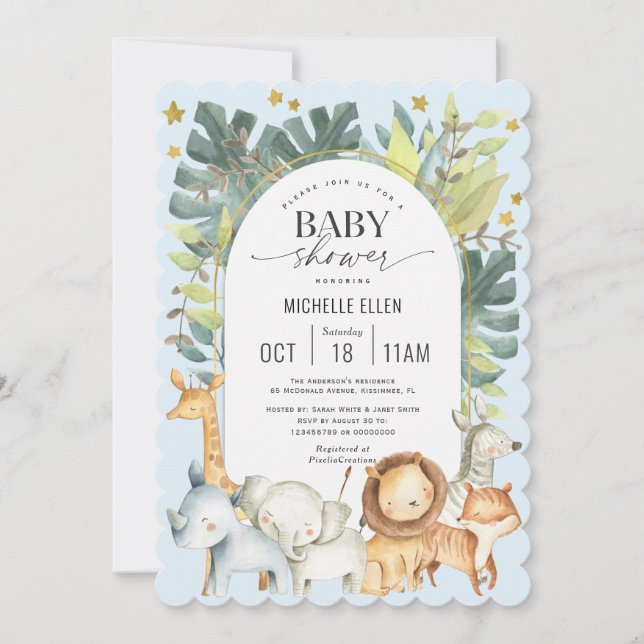Cute modern Baby animals Safari themed baby boy Invitation (Front)