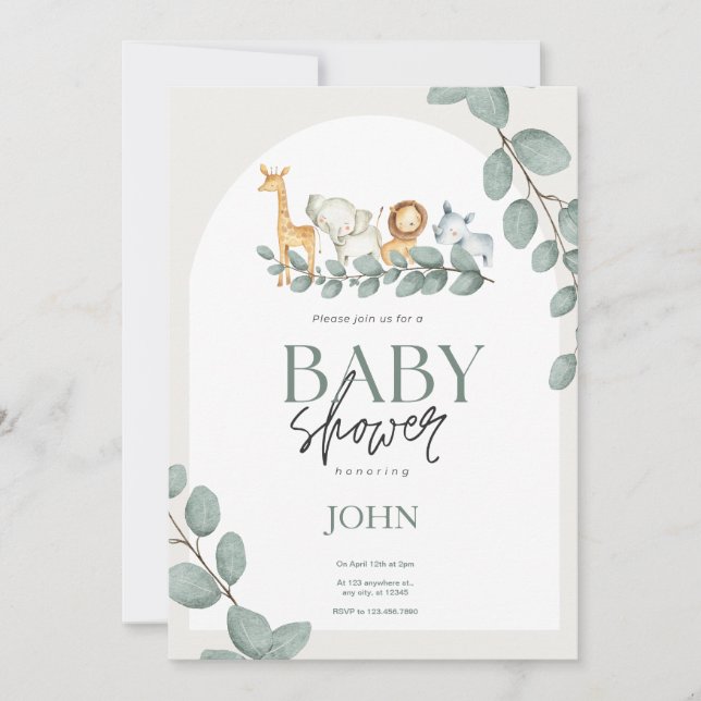 Cute modern Baby animals Safari themed baby boy Invitation (Front)