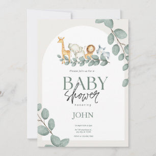 Cute modern Baby animals Safari themed baby boy Invitation