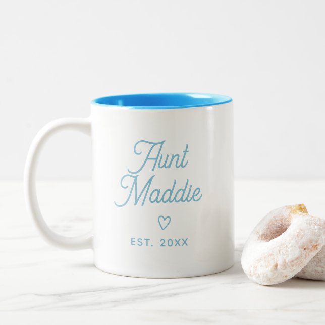 Cute Modern Baby Announcement Aunt Pregnancy  Two-Tone Coffee Mug (With Donut)