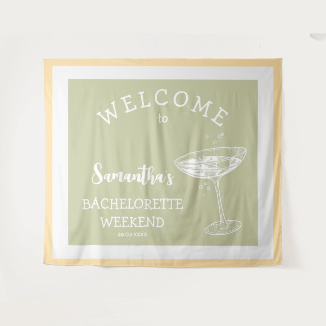 Cute Modern Bachelorette Party pastel cocktail Tapestry (Front (Horizontal))