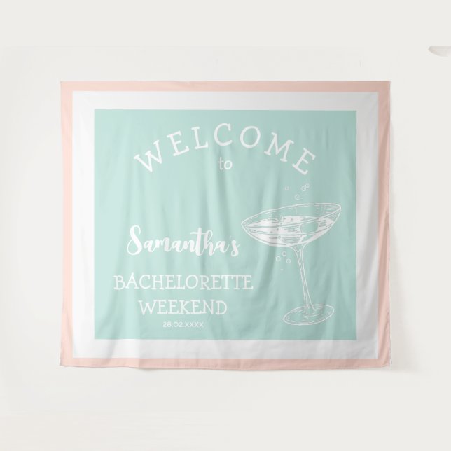 Cute Modern Bachelorette Party pastel cocktail Tapestry (Front (Horizontal))