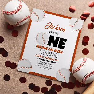 Cute Modern Baseball Budget 1st Birthday Invite