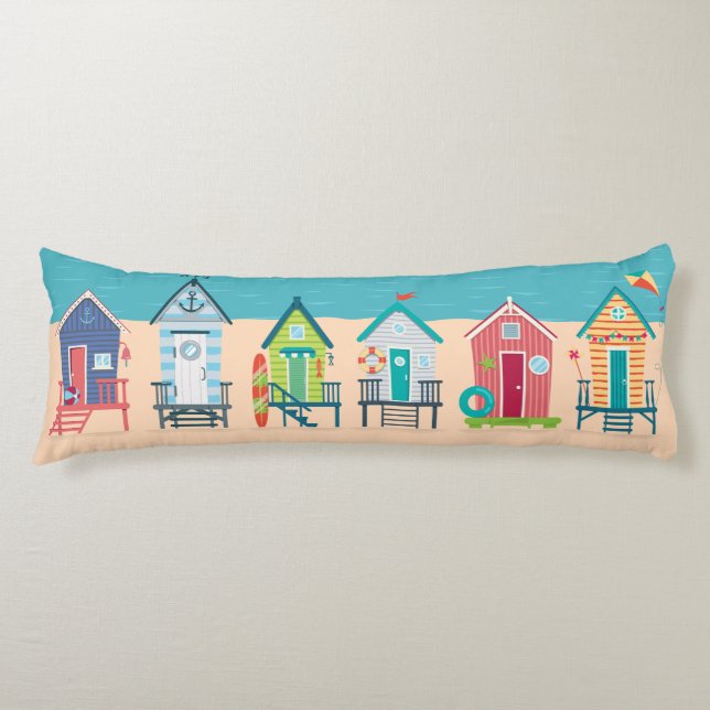 Cute Modern Beach Huts Summer Holiday Art Body Cushion (Front)