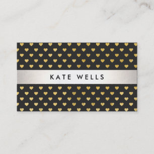 Cute Modern Beauty Black and Gold Heart Pattern Business Card