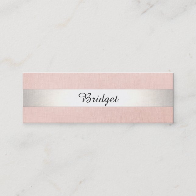 Cute Modern Beauty Silver Striped Pink Mini Business Card (Front)
