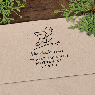 Cute Modern Bird on Branch Return Address Self-inking Stamp