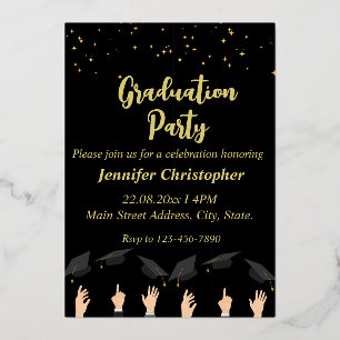 Cute Modern Black&Gold Sparkles Graduation Party