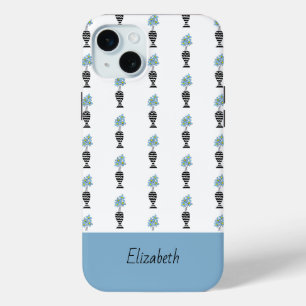 Cute, modern, blue and yellow floral Pattern iPhone 15 Mini Case